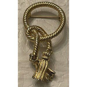 Vintage Brooch Douglas Paquette Nautical Tassels Knotted Rope Pin Gold 2.5”
